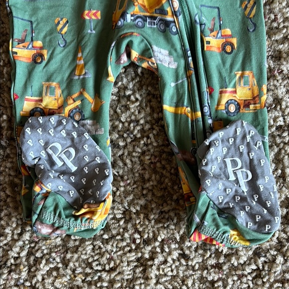 Posh Peanut Green Construction Vehicles Footie - Picture 2 of 3